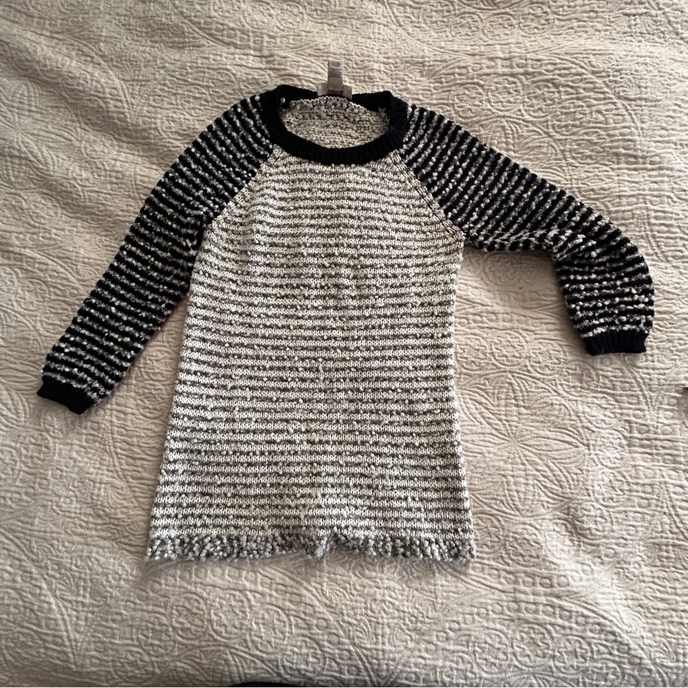 LOFT Navy and grey Striped Crew Neck Sweater